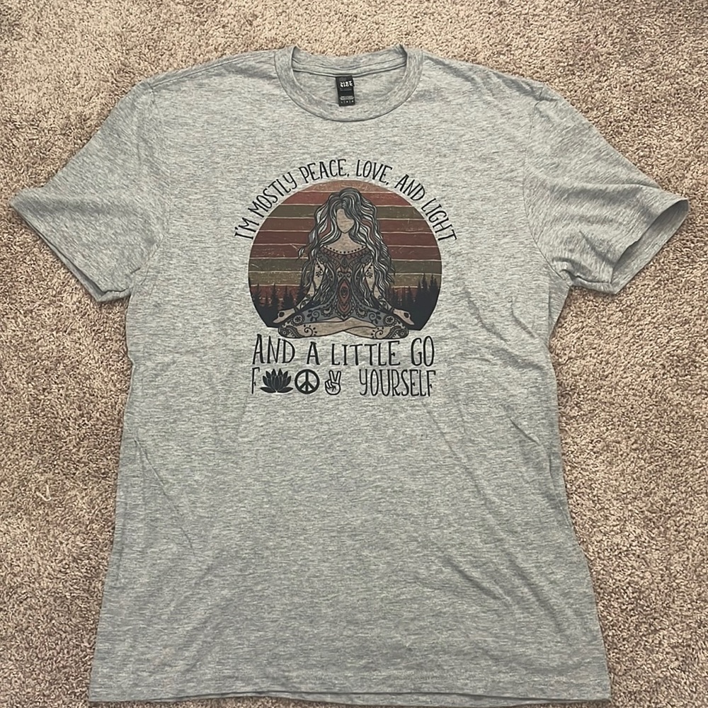 NWOT Peace Love Light Go F*** Yourself Grey Screen Print Large T-Shirt